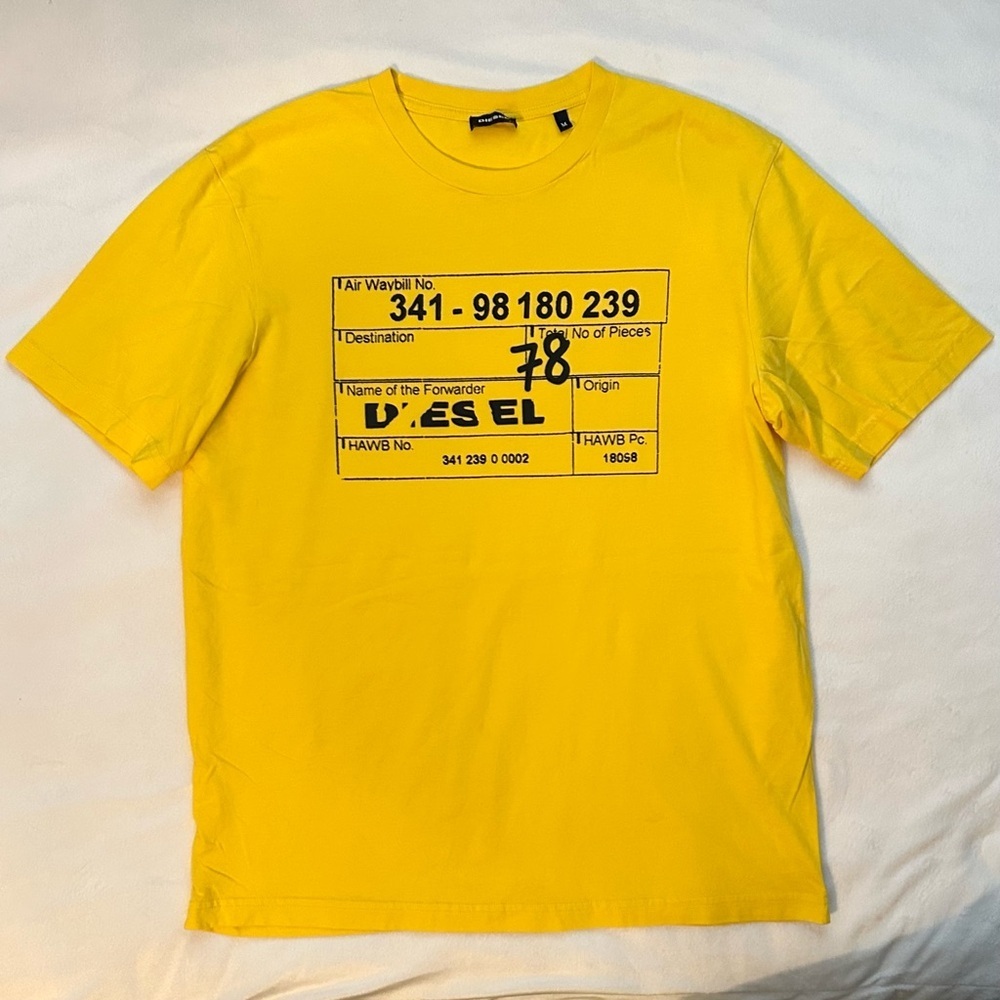 DIESEL Waybill Yellow Graphic T-Shirt Adult Mens M Y2K Top Casual Rare